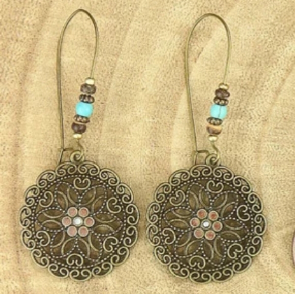 Jewelry - Round Medallion Turquoise Colored Earrings